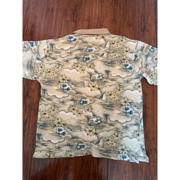 Vintage Tommy Bahama Hawaiian Polo Shirt Size Medium Retro Green Beach - Picture 7 of 7